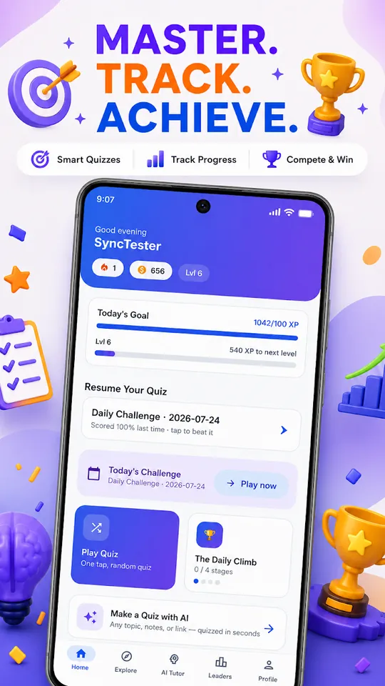 Quizly app home screen